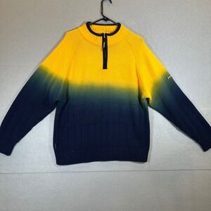 Vintage Paco Sweater Mens Medium Yellow Blue Quarter Zip Ombre Gradient Knit
